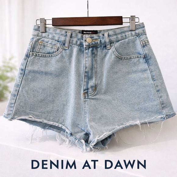 blue b Pants - Blue B Collection High Rise Denim Shorts | Light Wash Raw Hem